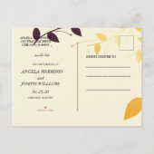 Carte Postale Faire-part Élégant violet Feuilles dorés Enregistrer la date (Dos)