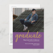 Carte Postale Faire-part Élégant violet violet or Script photo Graduation (Devant / Derrière)