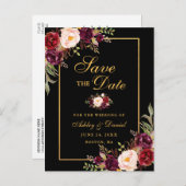 Carte Postale Faire-part Élégante Bourgogne florale Enregistrer la date Bla (Devant / Derrière)