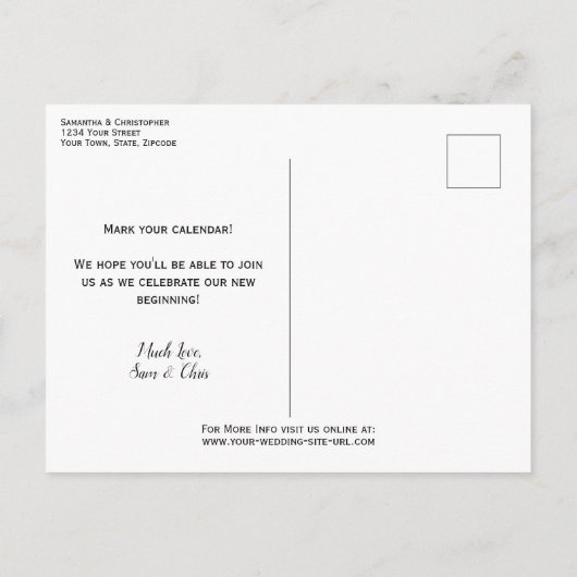 Carte Postale Faire-part Élégante Calligraphie Épargne Mariage Save the Dat (Dos)