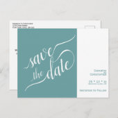 Carte Postale Faire-part Élégante calligraphie Mariage Turquoise Enregistre (Devant / Derrière)
