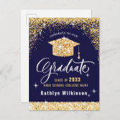 Carte Postale Faire-part Élégante calligraphie Parties scintillant d'or Gra (Devant / Derrière)