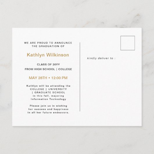 Carte Postale Faire-part Élégante calligraphie Parties scintillant d'or Gra (Dos)