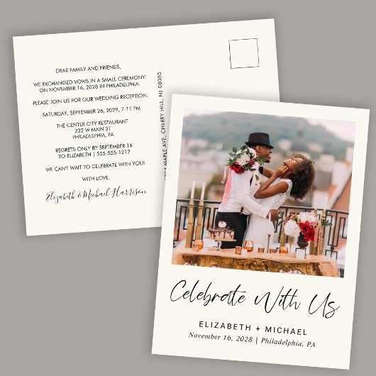 Carte Postale Faire-part Élégante Crème de Mariage Réception de Mariage