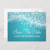 Carte Postale Faire-part Élégante Économisez la date vague bleue scintillan (Devant / Derrière)