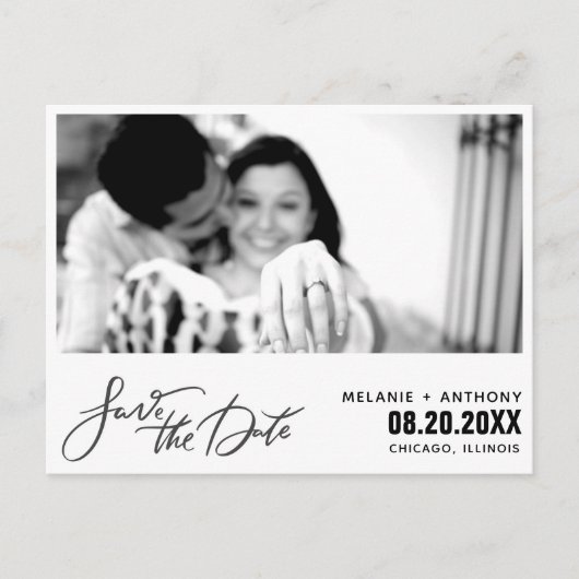 Carte Postale Faire-part Élégante Écriture Photo Mariage Enregistrer la Dat (Devant)