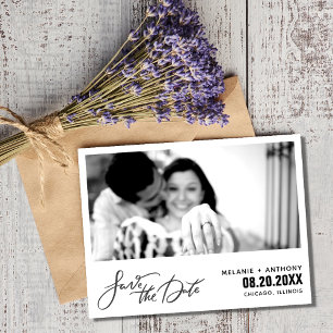 Carte Postale Faire-part Élégante Écriture Photo Mariage Enregistrer la Dat