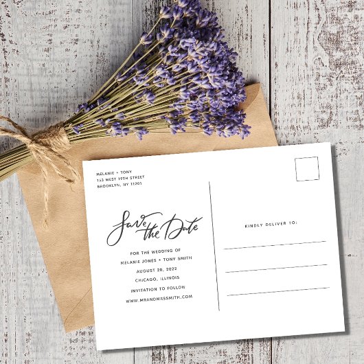 Carte Postale Faire-part Élégante Écriture Photo Mariage Enregistrer la Dat