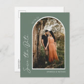 Carte Postale Faire-part Élégante et Simple Date de Sauvegarde Vert Sauge M (Devant / Derrière)