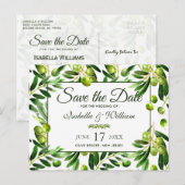 Carte Postale Faire-part Élégante feuille d'olive boho jardin Save the Date (Devant / Derrière)