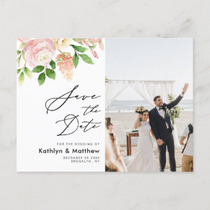 Carte Postale Faire-part Élégante Fleurs de Mariage Rose Save The Date