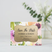 Carte Postale Faire-part Elégante Fleurs Or | Save the date (Debout devant)