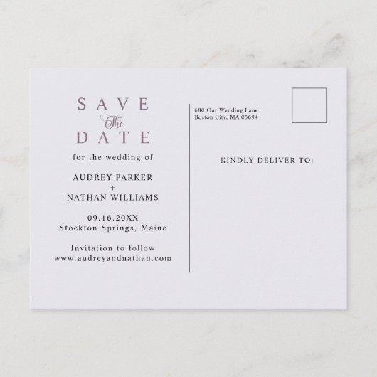 Carte Postale Faire-part Élégante Lavande 3 Photos Enregistrer La Date (Dos)