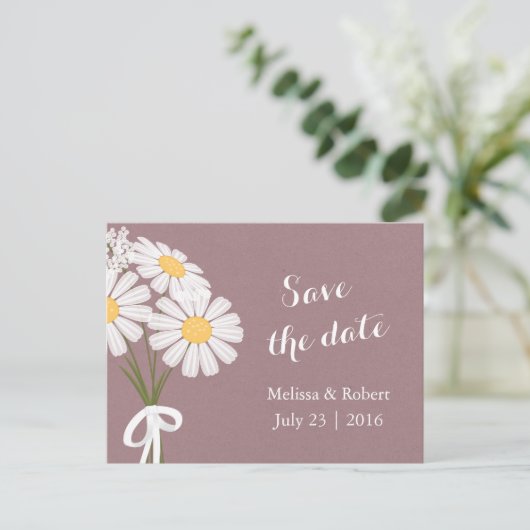 Carte Postale Faire-part Élégante marguerite florale blanche rose Enregistr (Debout devant)