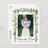 Carte Postale Faire-part Élégante Photo Botanique Verte Enregistrer La Date (Devant / Derrière)