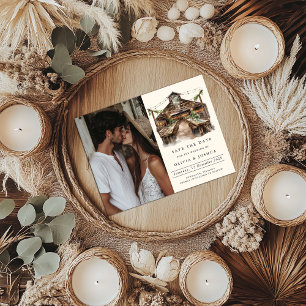 Carte Postale Faire-part Élégante photo de la grange rustique Enregistrer l