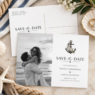 Carte Postale Faire-part Élégante Photo de Mariage de Style Nautique Faire