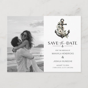 Carte Postale Faire-part Élégante Photo de Mariage de Style Nautique Save t