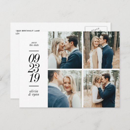 Carte Postale Faire-part Élégante photo de mariage, sauvez la date (Devant / Derrière)