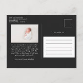 Carte Postale Faire-part Élégante photo de naissance minimale en noir et bl (Dos)