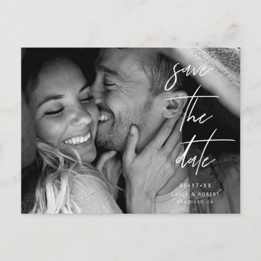 Carte Postale Faire-part Élégante Photo Noir et Blanc Enregistrer la Date (Devant)