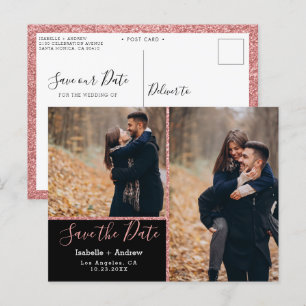 Carte Postale Faire-part Élégante Photo Rose Noire Pailletée Enregistrer la