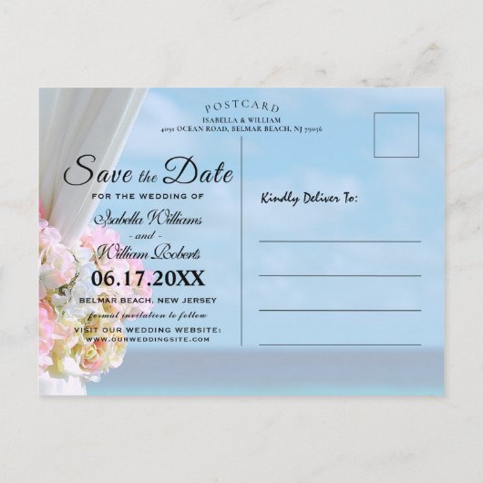 Carte Postale Faire-part Élégante plage océane Été Enregistrer la date (Dos)