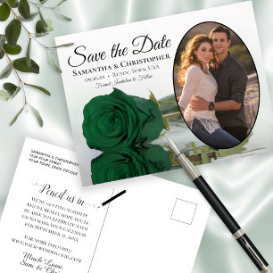 Carte Postale Faire-part Élégante Rose Verte Émeraude et Photo Étape à Suiv