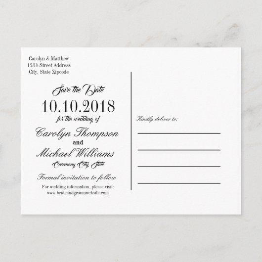 Carte Postale Faire-part Élégante rose violet fleurs enregistrer la date (Dos)