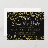 Carte Postale Faire-part Élégante Save The Date aspect feuille d'or Confett (Devant / Derrière)