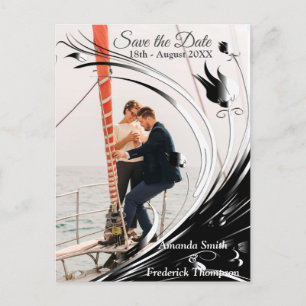 Carte Postale Faire-part Élégante silhouette noire moderne sur marbre blanc