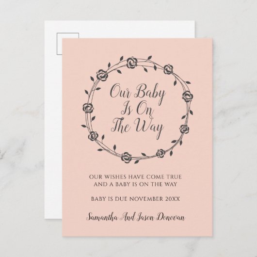 Carte Postale Faire-part Élégante Simplicité Grossesse Fleurs Et Bourgeons (Devant / Derrière)