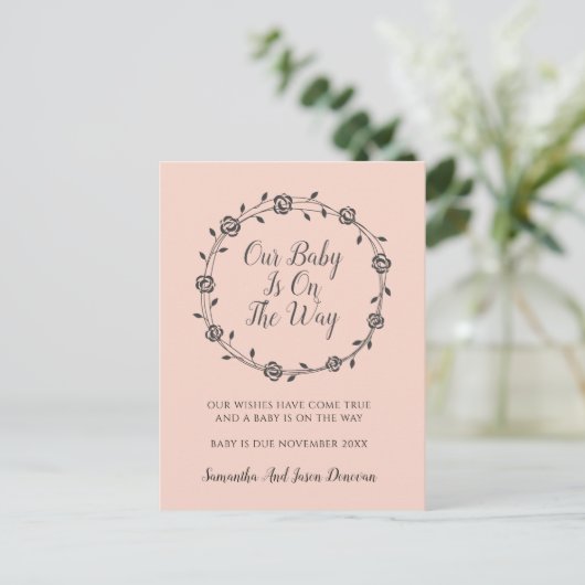 Carte Postale Faire-part Élégante Simplicité Grossesse Fleurs Et Bourgeons (Debout devant)