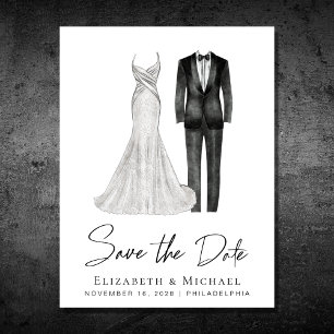 Carte Postale Faire-part Elégante teinte d'eau de Tuxedo Gown