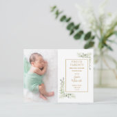 Carte Postale Faire-part Elégante verdure Aquarelle Bébé Photo Naissance (Debout devant)