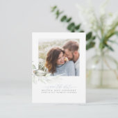 Carte Postale Faire-part Elégante verdure Dusty Blue Save the Date Photo (Debout devant)
