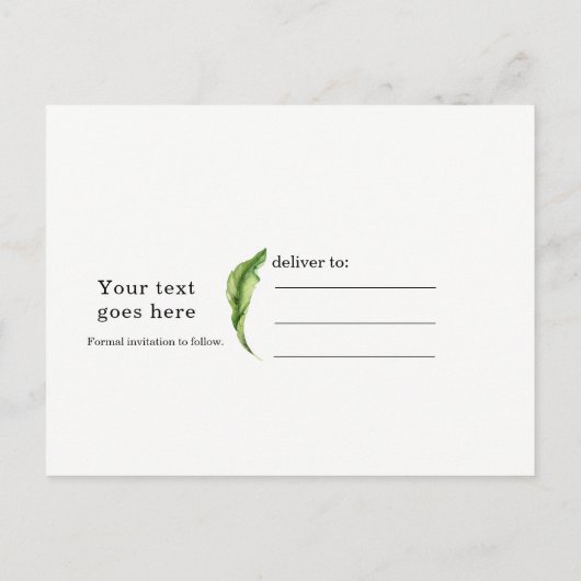 Carte Postale Faire-part Élégantes Feuilles Tropicales pour Mariage Épargne (Dos)