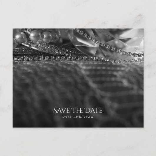 Carte Postale Faire-part Élégantes perles noires et blanches de style vinta (Devant)