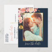 Carte Postale Faire-part Élégantes pivoines Lanternes rustiques Photo de co (Devant / Derrière)