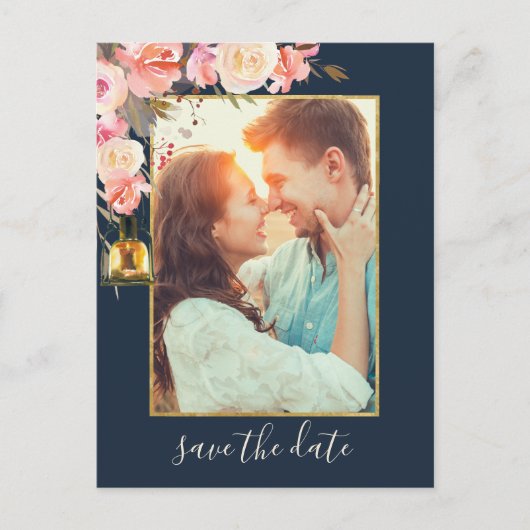 Carte Postale Faire-part Élégantes pivoines Lanternes rustiques Photo de co (Devant)