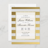 Carte Postale Faire-part Élégantes Rayures Dorées et Blanches Mariage Save  (Devant / Derrière)
