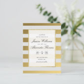 Carte Postale Faire-part Élégantes Rayures Dorées et Blanches Mariage Save  (Debout devant)
