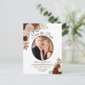 Carte Postale Faire-part Élégantes Roses Orange & Photo Mariage Enregistrer (Debout devant)