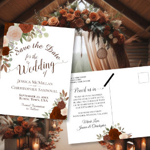 Carte Postale Faire-part Élégantes roses orange rouille mariage à retenir l