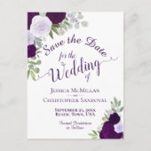 Carte Postale Faire-part Élégantes Roses Pourres de Prune Mariage Épargnez  (Devant)