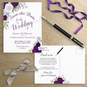 Carte Postale Faire-part Élégantes Roses Pourres de Prune Mariage Épargnez 