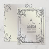 Carte Postale Faire-part élégantes volutes mariage moderne à retenir la dat (Devant / Derrière)