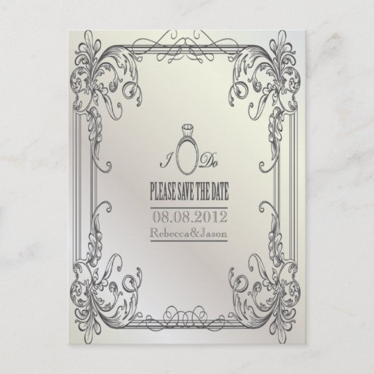 Carte Postale Faire-part élégantes volutes moderne mariage à retenir la dat (Devant)