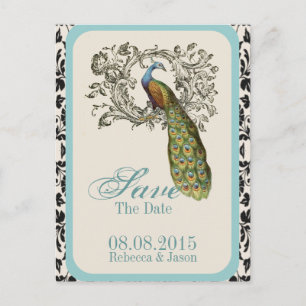 Carte Postale Faire-part élégants tourbillons mariage paon floral lis vinta