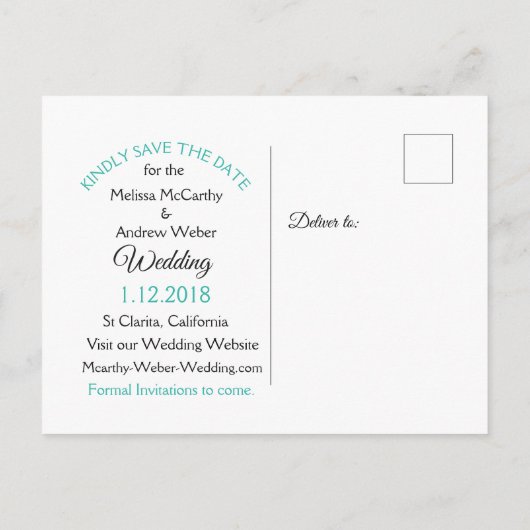 Carte Postale Faire-part ElegantTeal et Black Script Wedding Enregistrer la (Dos)